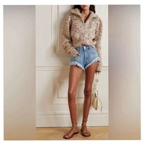 Isabel Marant Etoile Eneidao High Rise Frayed Hem Denim Shorts size FR40 US6